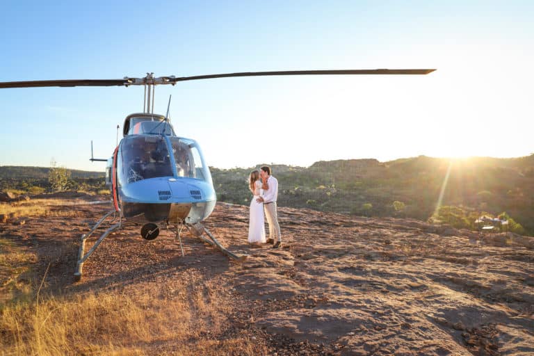helicopter to outback style wedding ceremony